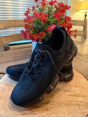 Black Knit Lace-Up Women's Sneakers with Clear Bubble Sole